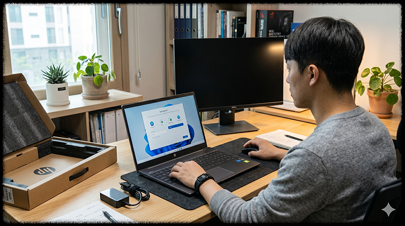 OEM 라이선스가 포함된 노트북 모습