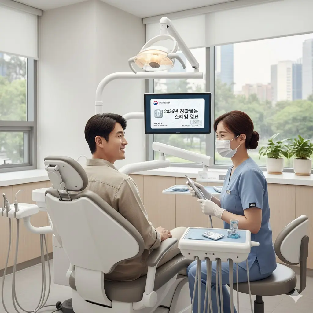 '밝은 치과 진료실과 치아 모형 이미지'