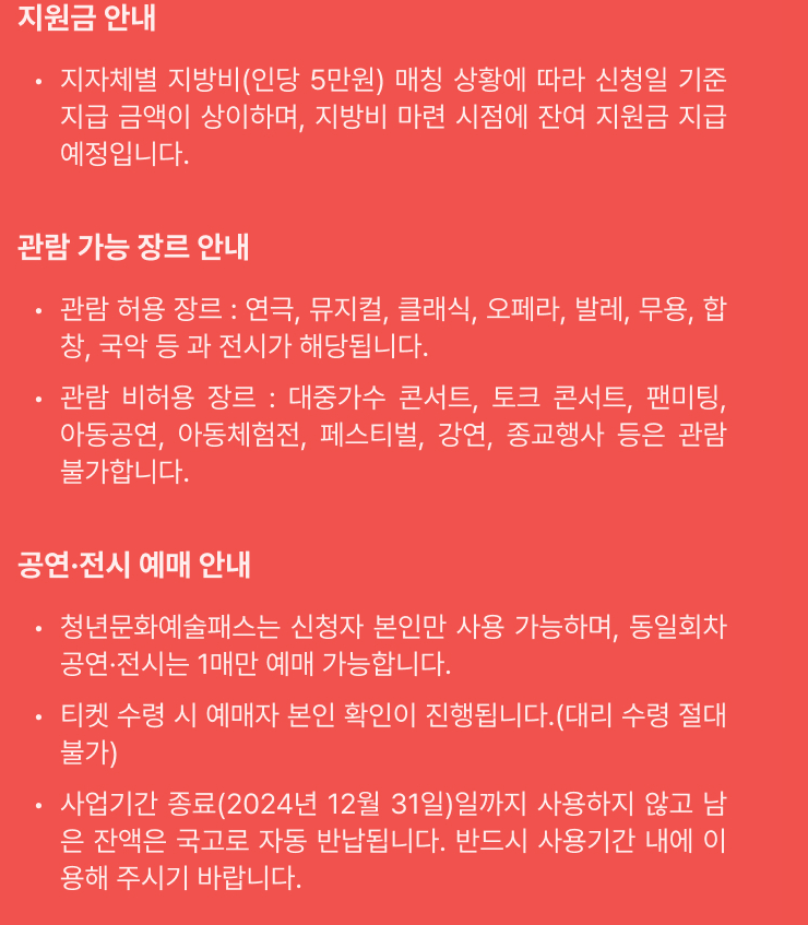 청년문화예술패스 지원내용