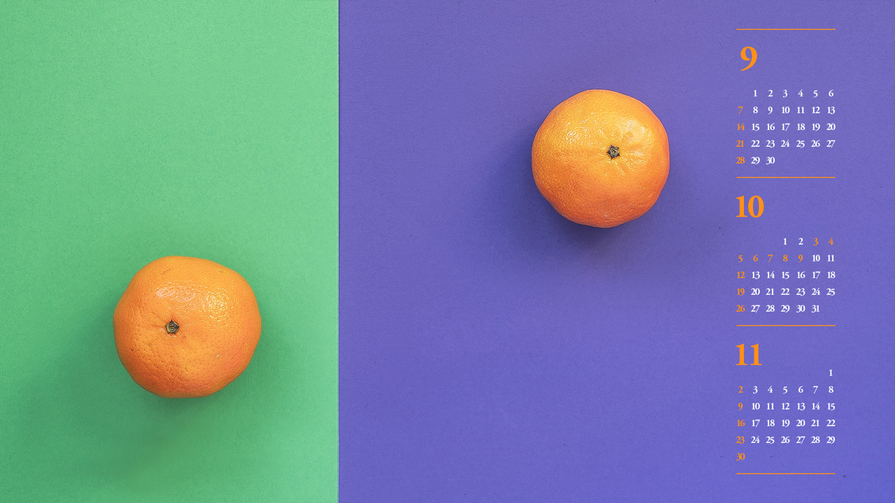 08 감귤 보라색 배경 B - 2025년10월 노트북배경화면