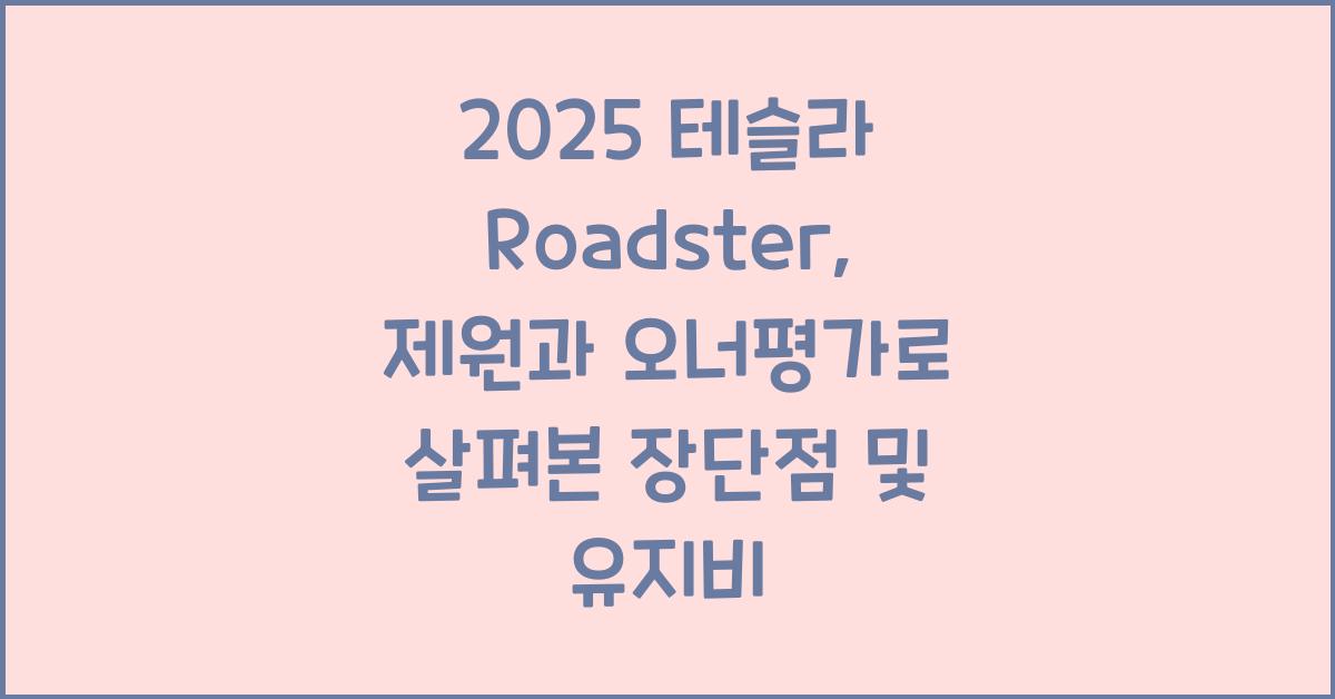2025 테슬라 Roadster 제원 연비 장단점 유지비 오너평가