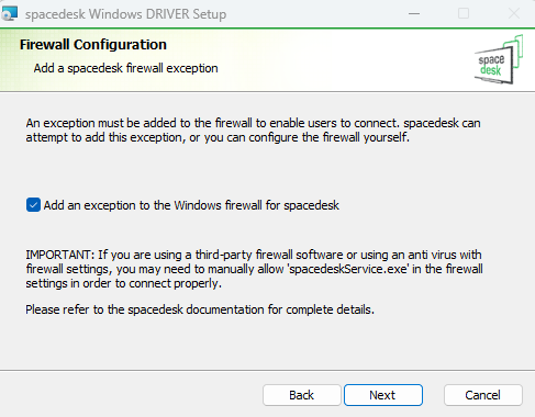 spacedesk 설치화면