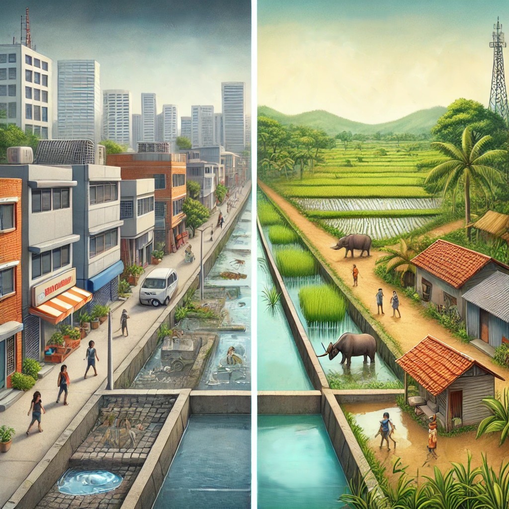 도시와 농촌 사진