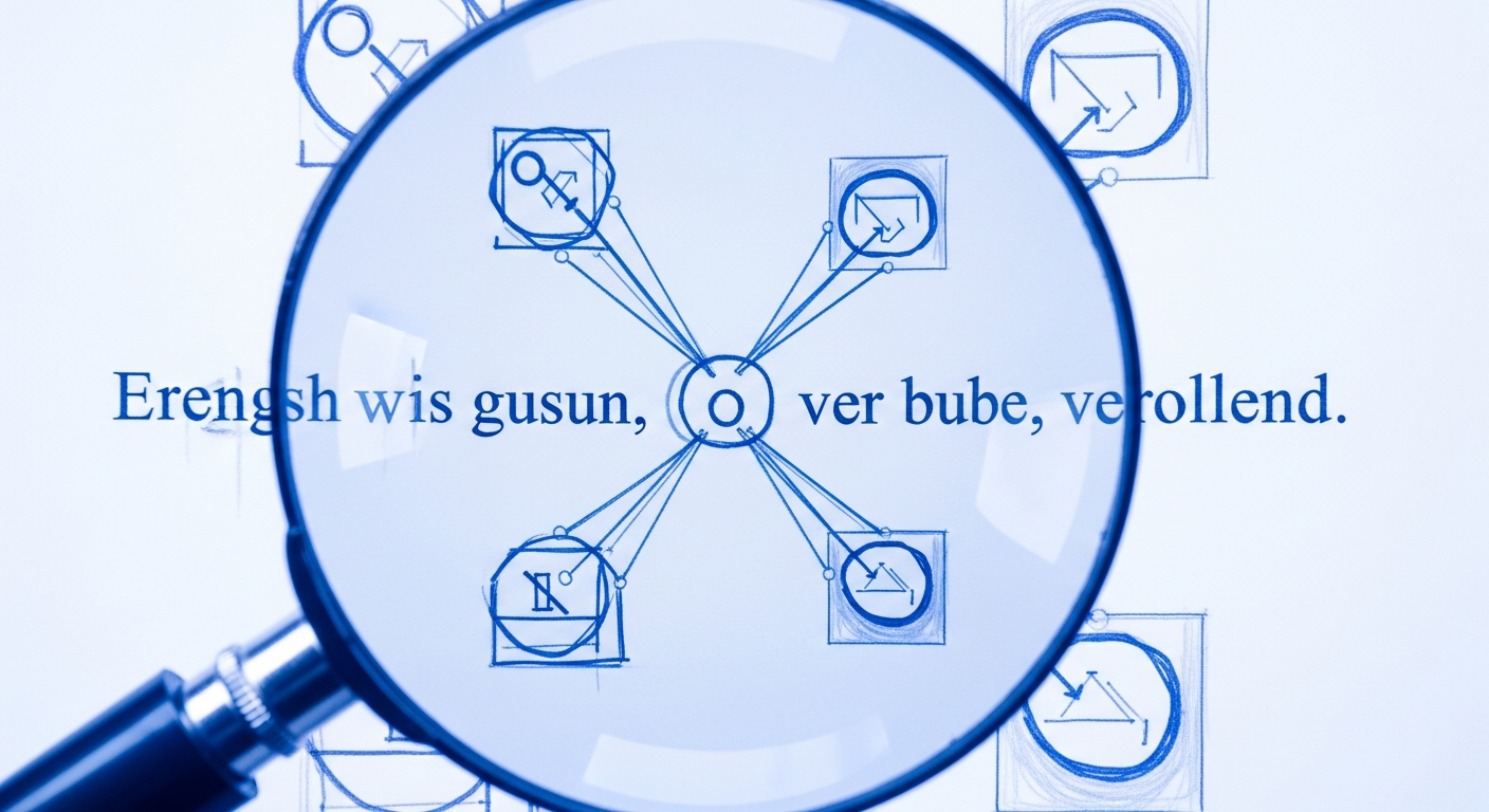 영어 문장을 분석하는 돋보기와 추상적인 배경