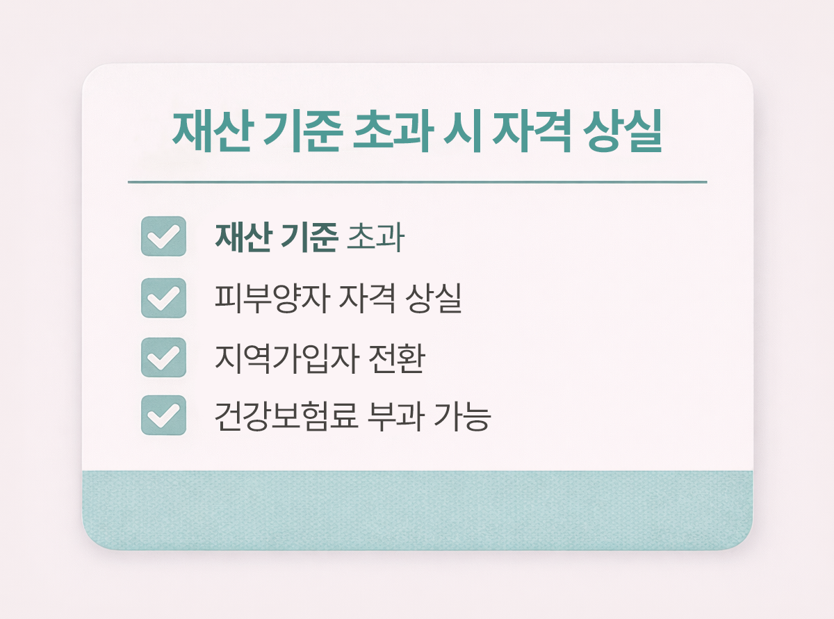 재산 기준 초과 시 자격 상실 요약 카드