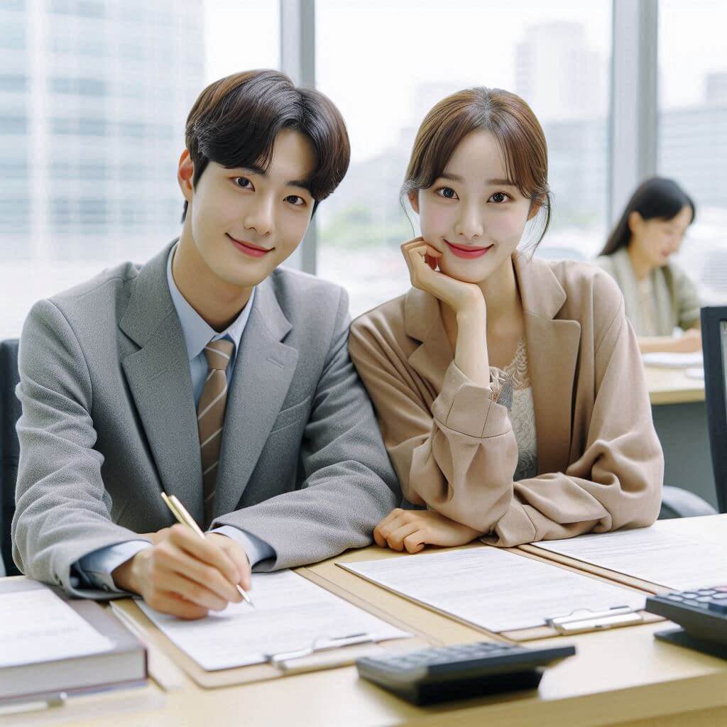 디딤돌전세자금대출조건을알아보는청년,신혼부부,결혼을준비하는커플이은행에서대출상담을받고있다.