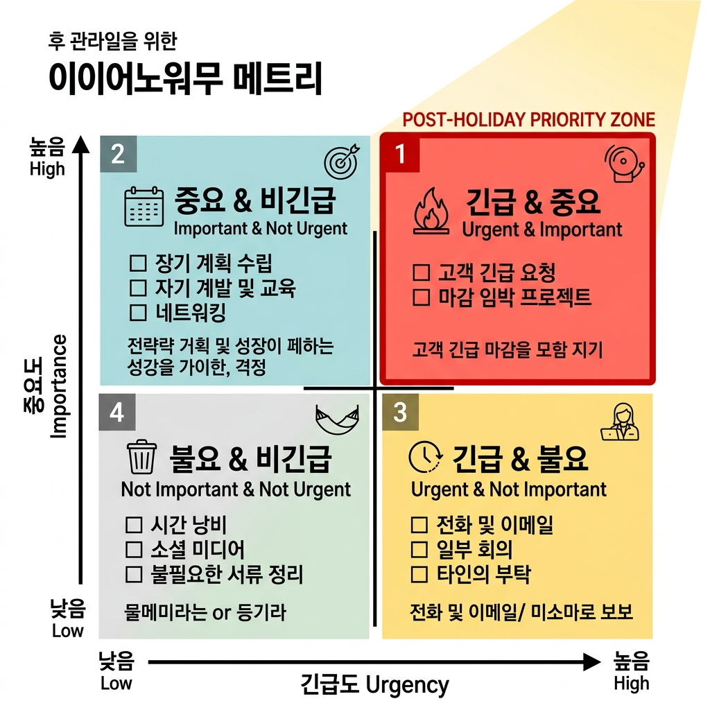 연휴 후 복귀 첫날, 단순하지만 긴급한 업무부터 처리하여 업무 리듬 회복