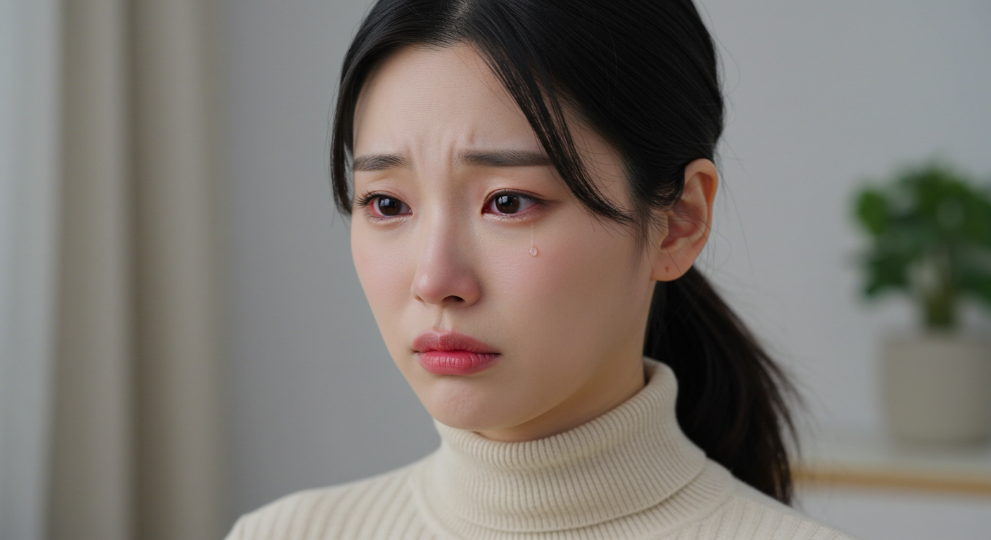 코가막혀 코끝이 빨개진 한국여성