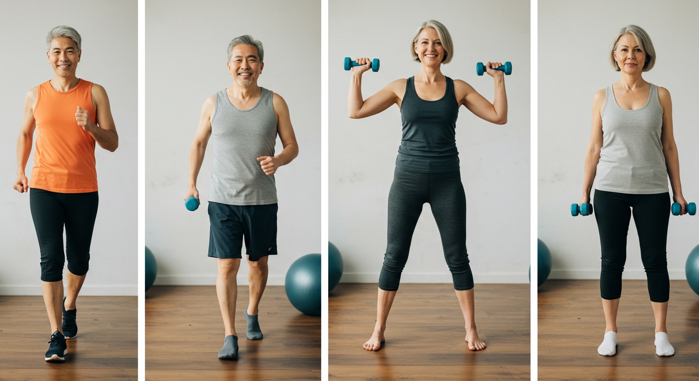 다양한 유형의 운동을 하는 사람들