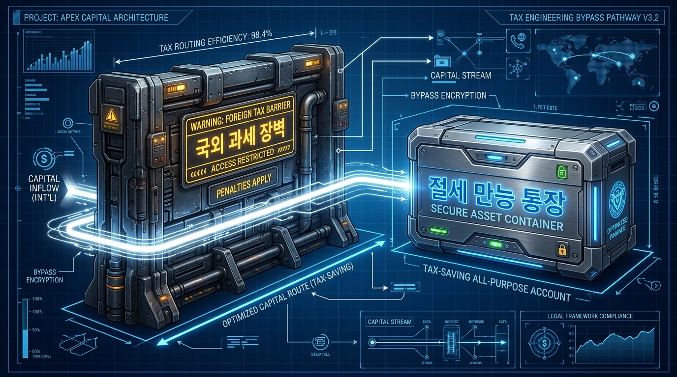 연간 3,800만 원 한도의 국장 절세 만능 통장(ISA, IRP) 속에서 미국 대표 지수 자산과 타겟 커버드콜 프리미엄이 결합하여, 22%의 양도세 장벽을 허물고 세후 수익률을 극대화시키는 자본 세제 혜택 인포그래픽
