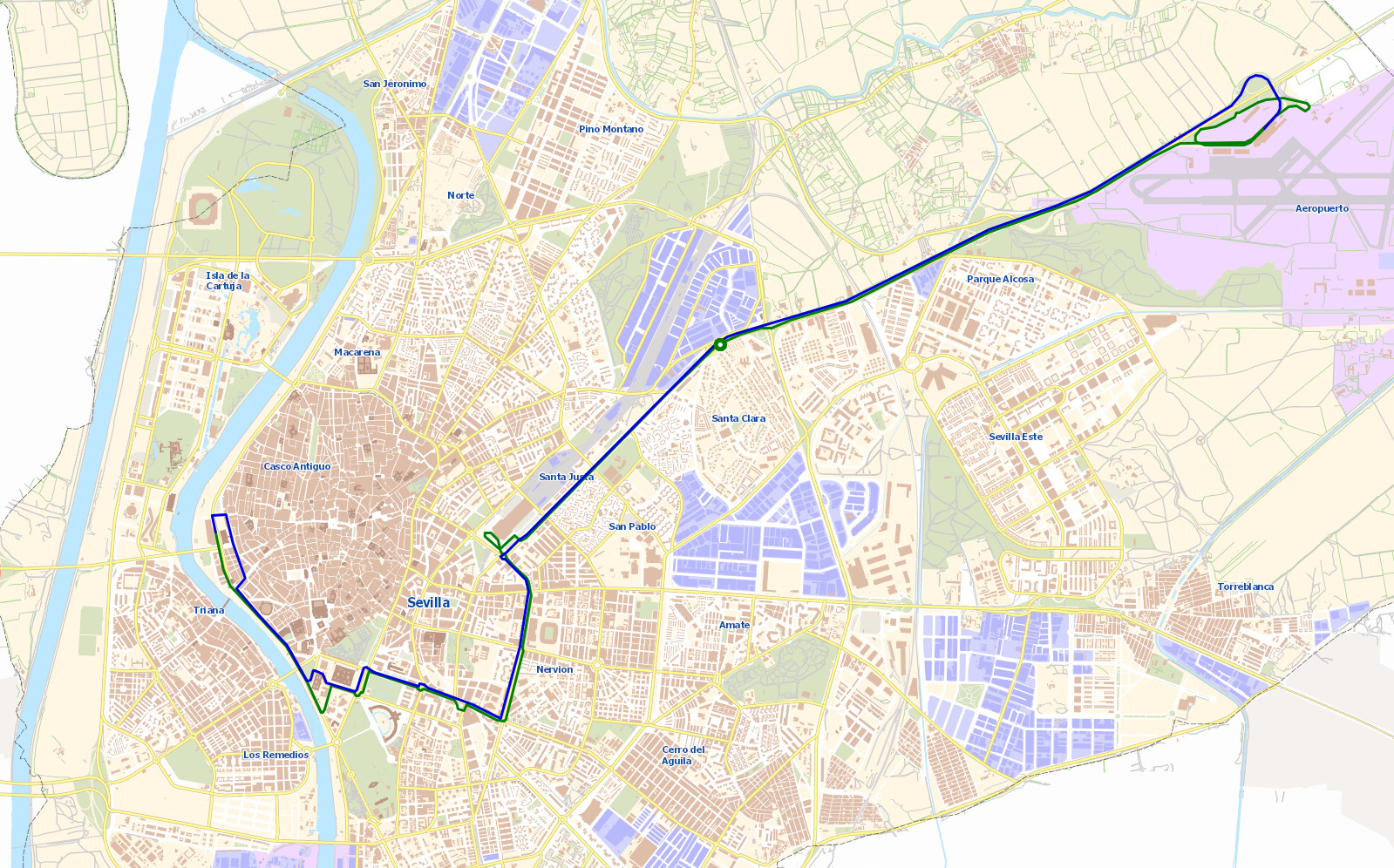 세비야 공항 EA버스 노선도