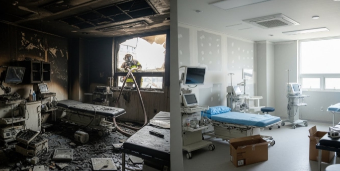 병원 화재청소 전후