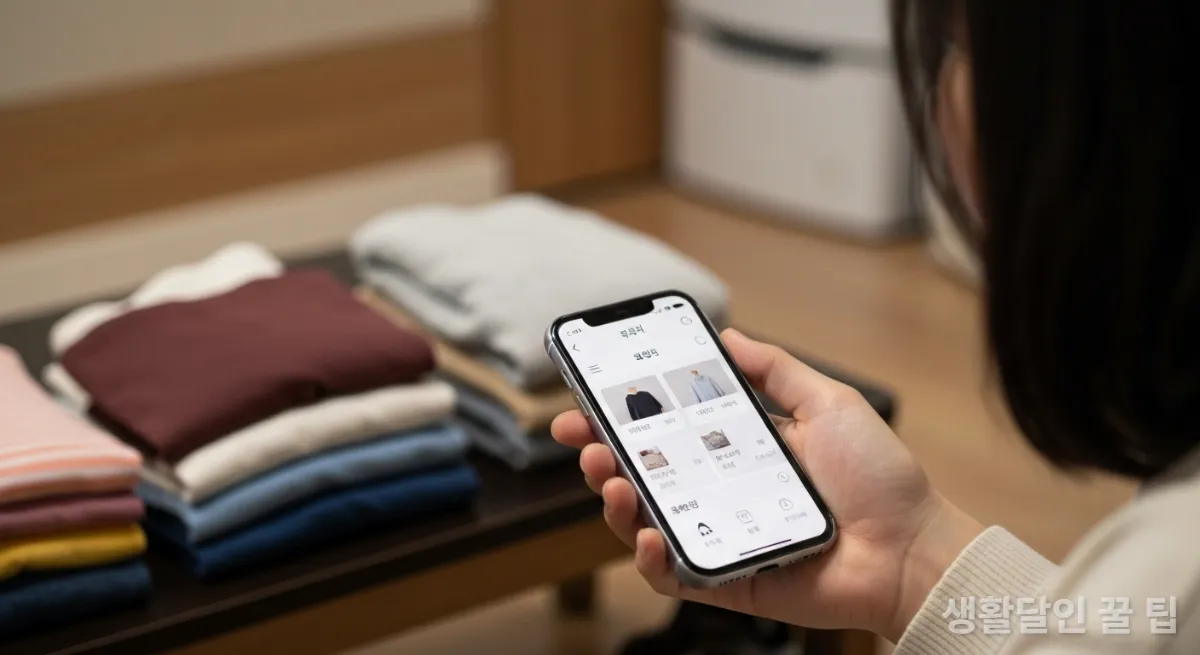 스마트폰으로 중고 의류 앱을 사용하는 모습