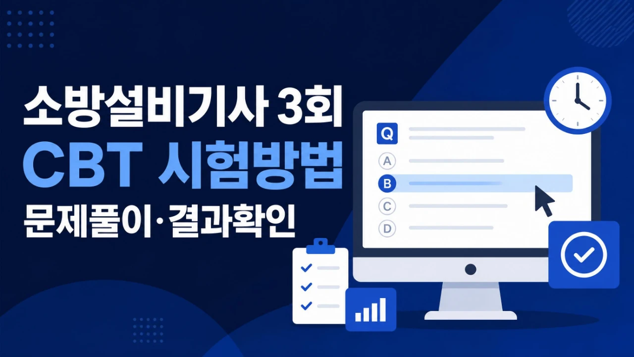 2026년 소방설비기사 3회 필기 CBT 시험방법과 문제 풀이 및 결과 확인 순서를 안내하는 대표이미지