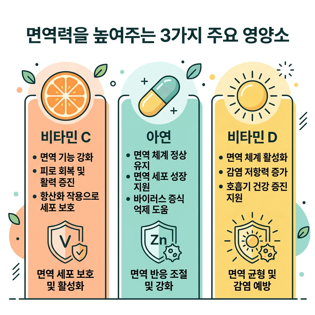 독감 회복 영양소 비타민C 아연 비타민D 조합 인포그래픽