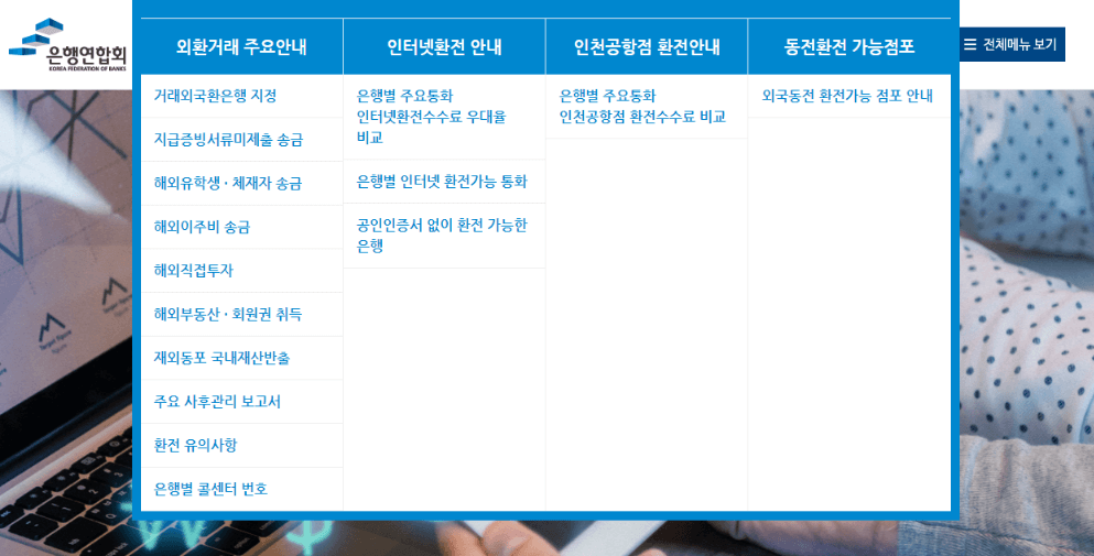 '은행연합회 외환 길라잡이' 메인