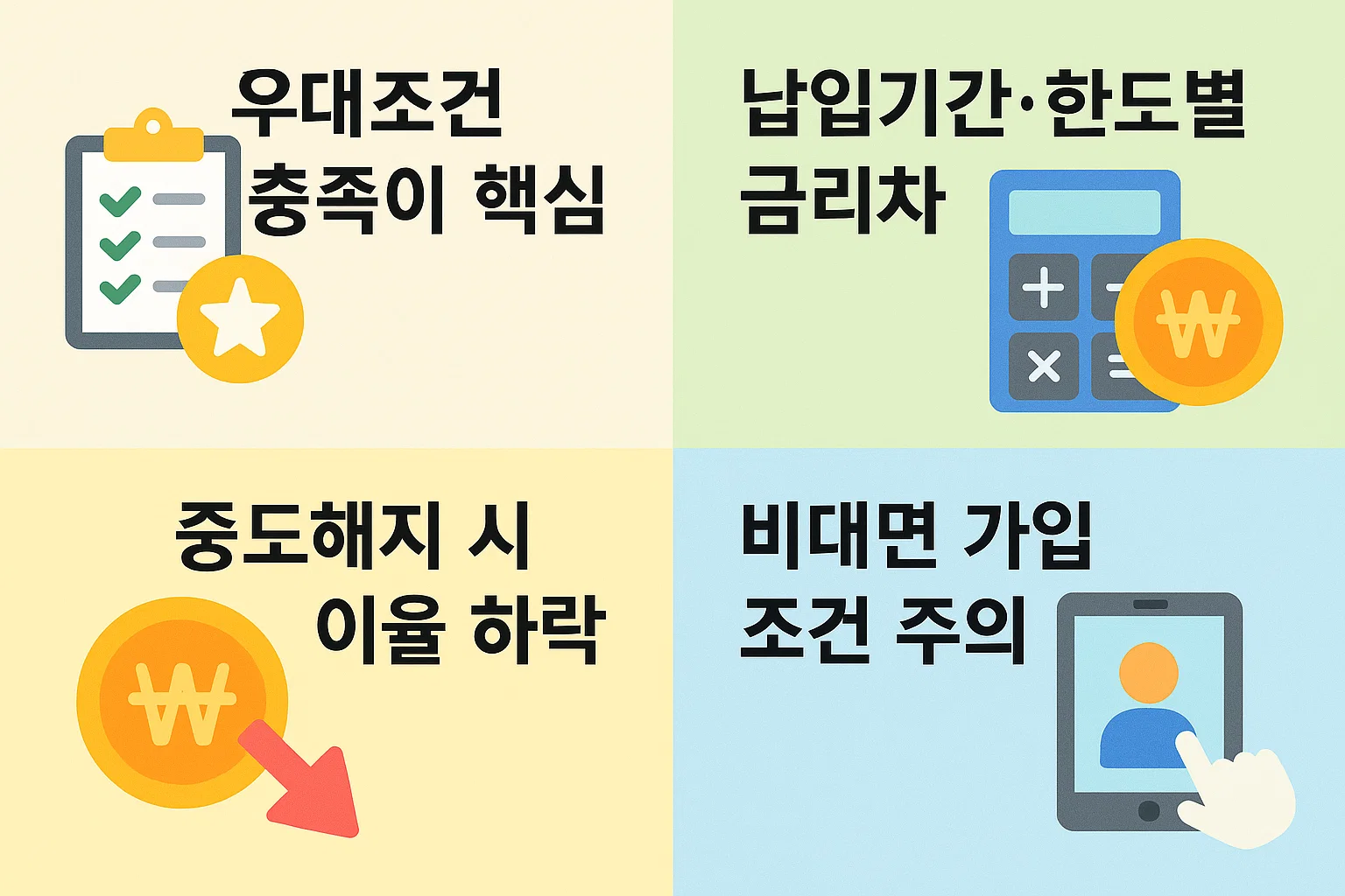 자동이체, 납입기간, 한도별 금리차 등 우대조건 충족 여부가 금리 결정에 미치는 영향을 분석한 정보 이미지