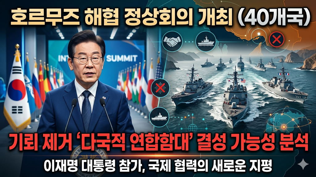 40개국 호르무즈 정상회의 개최, 이재명 대통령 참여와 기뢰 제거 '다국적 연함함대' 결성 가능성 분석