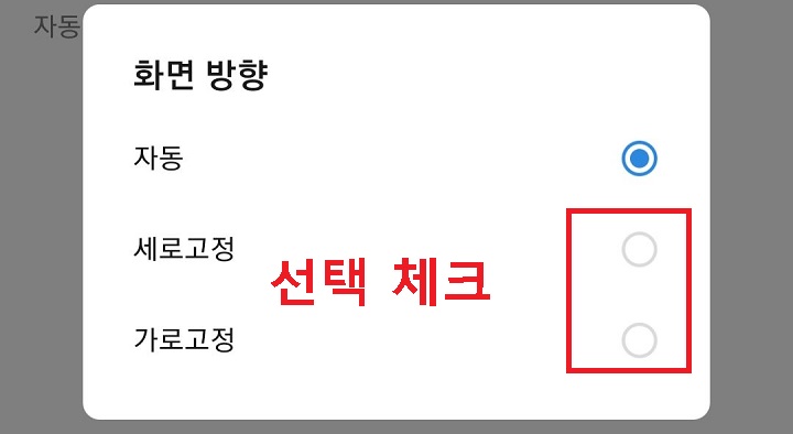 화면방향 선택할수 있는 대화창이 보임