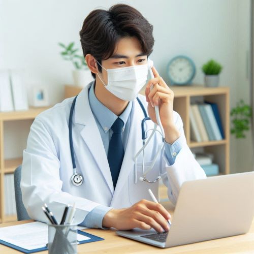 비대면 진료중인 의사