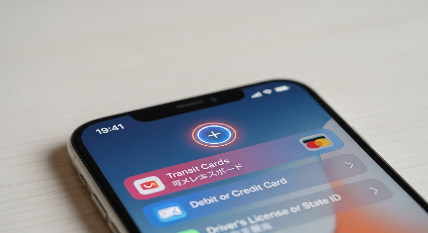 아이폰 Wallet 앱에서 교통카드 추가 버튼이 강조된 화면.