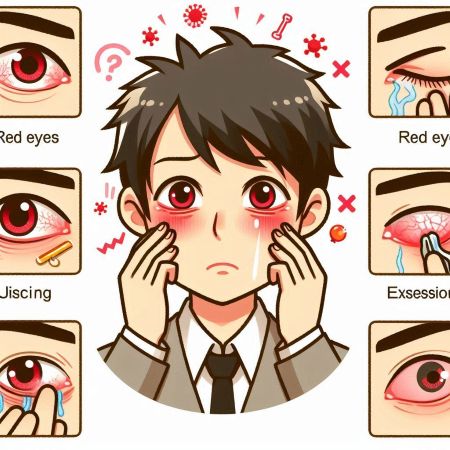 가려움증으로 눈을 비비는 사람의 모습.