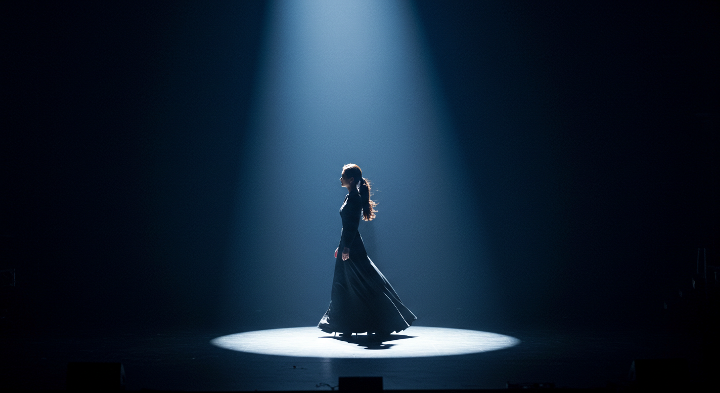 스포라이트 조명을 받고 있는 배우의 모습