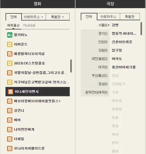 이니셰린의 밴시 상영관