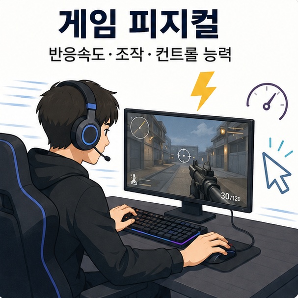 게임에서 피지컬이 반응속도와 정확한 조작, 순간적인 컨트롤 능력을 의미한다는 것을 설명한 이미지