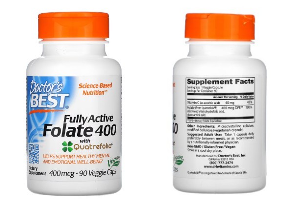 Doctor's Best, Quatrefolic 함유 완전 활성 엽산 400, 400mcg, 베지 캡슐 90정