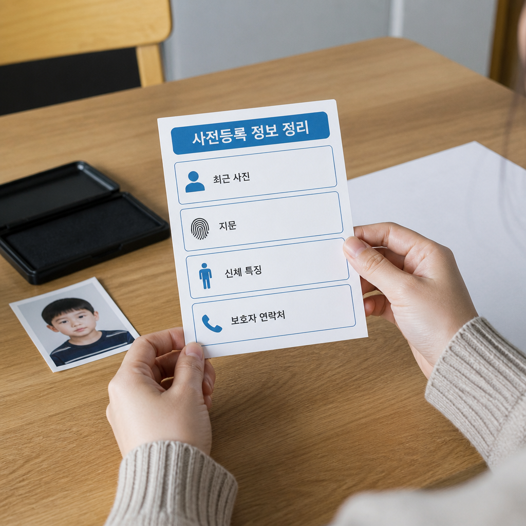 사전등록 전에 정리할 아이 신원 확인 정보 카드