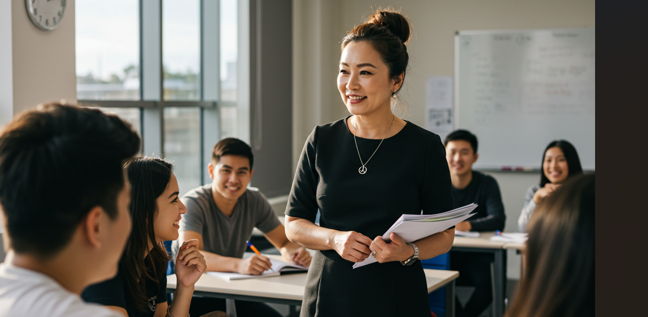 중년여성의 강의 모습