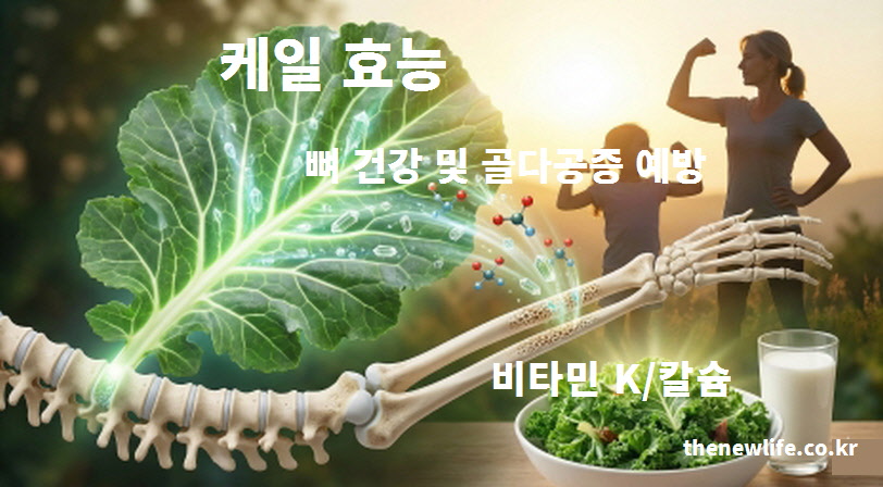 우유보다 많은 칼슘과 뼈 흡수를 돕는 비타민K가 채소 중 으뜸인 케일, 골다공증 예방에 좋은 음식 그래픽