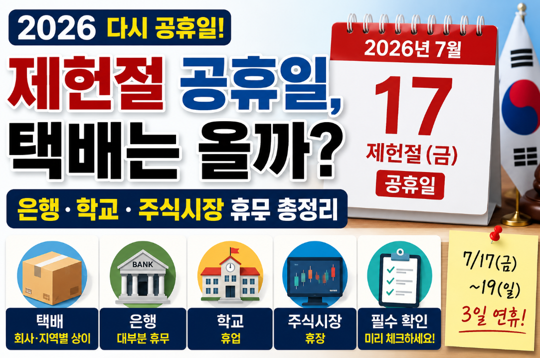 제헌절 공휴일, 택배는 올까? 은행·학교·주식시장 휴무 총정리