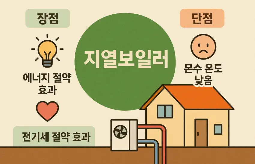 지열보일러 장단점을 비교한 일러스트