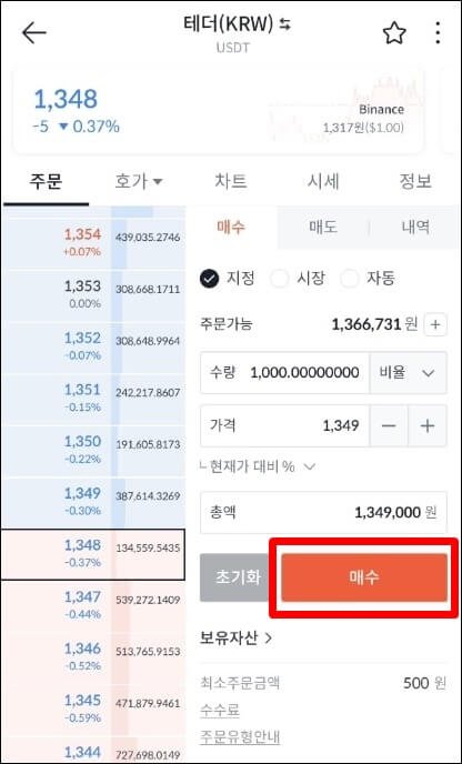 테더를 보낼만큼 매수