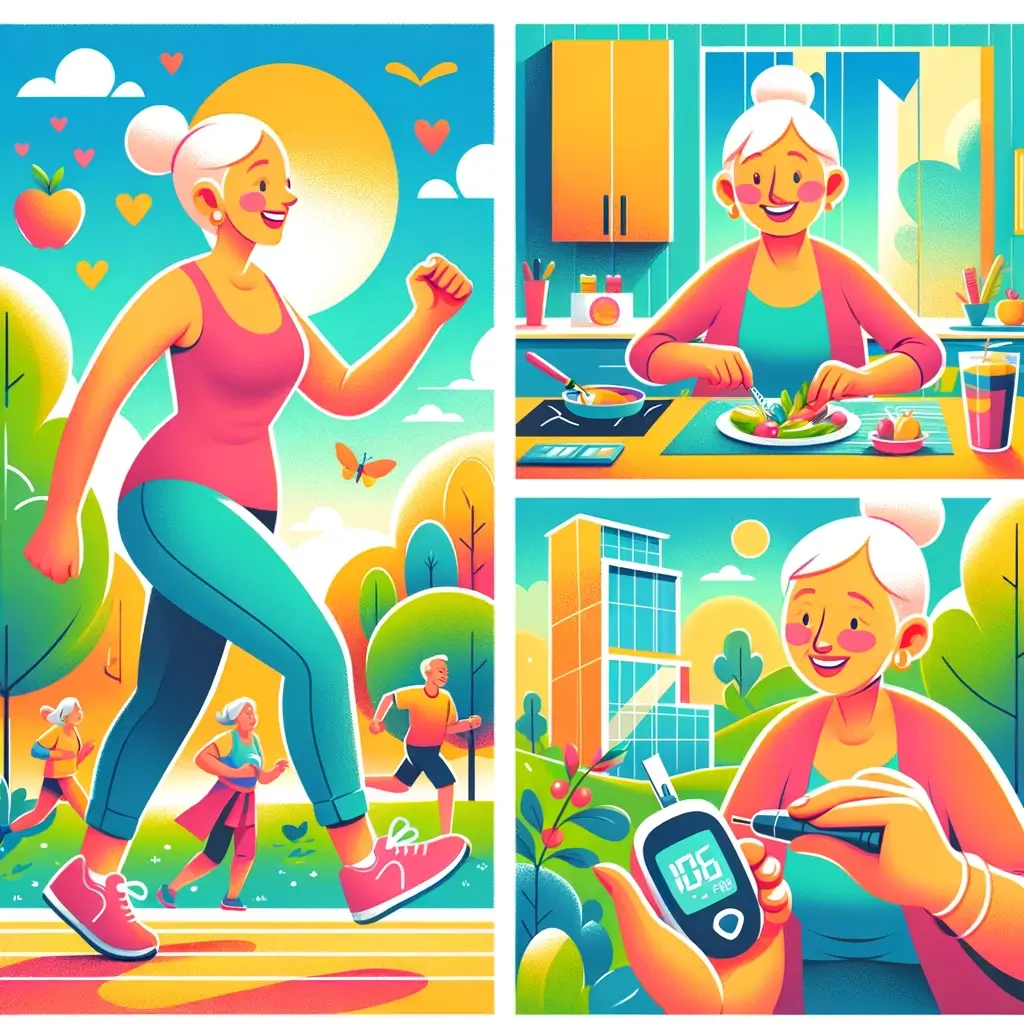 다양한 건강한 활동에 참여하는 노인을 묘사