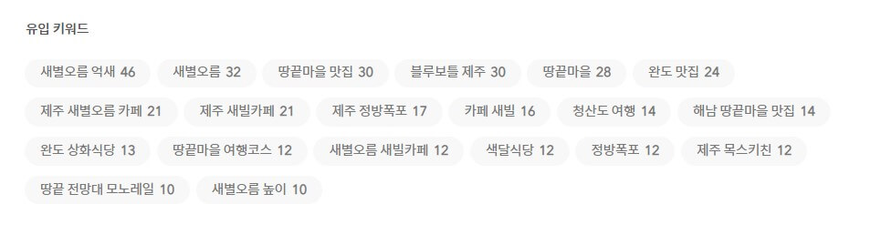 가을 기간 유입 키워드 중에 새별오름 키워드가 많다