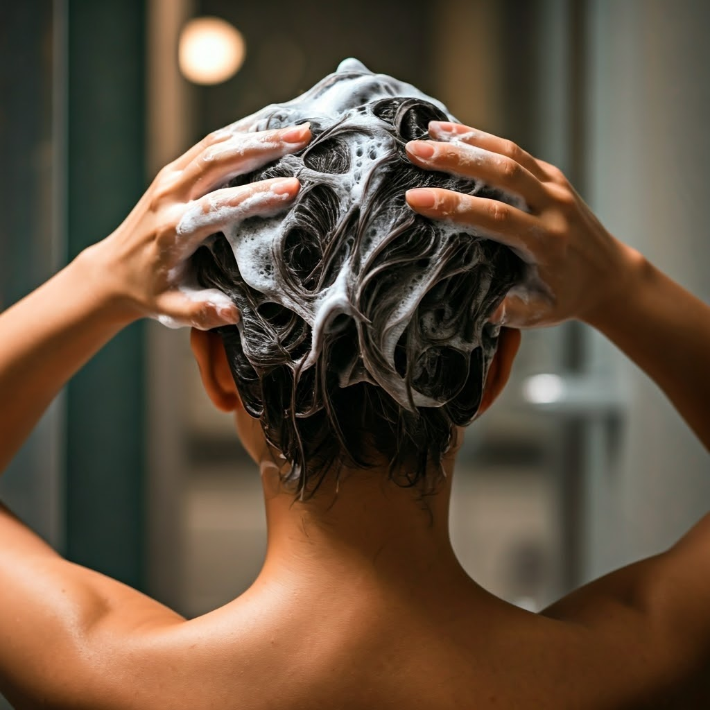 머리감고 있는 여성 뒷모습 사진