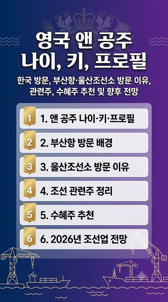 영국 앤 공주 나이, 키, 프로필, 한국 방문, 부산항, 울산 조선소 방문 이유, 관련주, 수혜주 추천 및 향후 전망