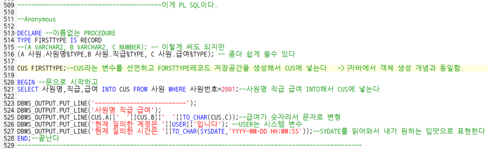 익명의 프로시저 생성