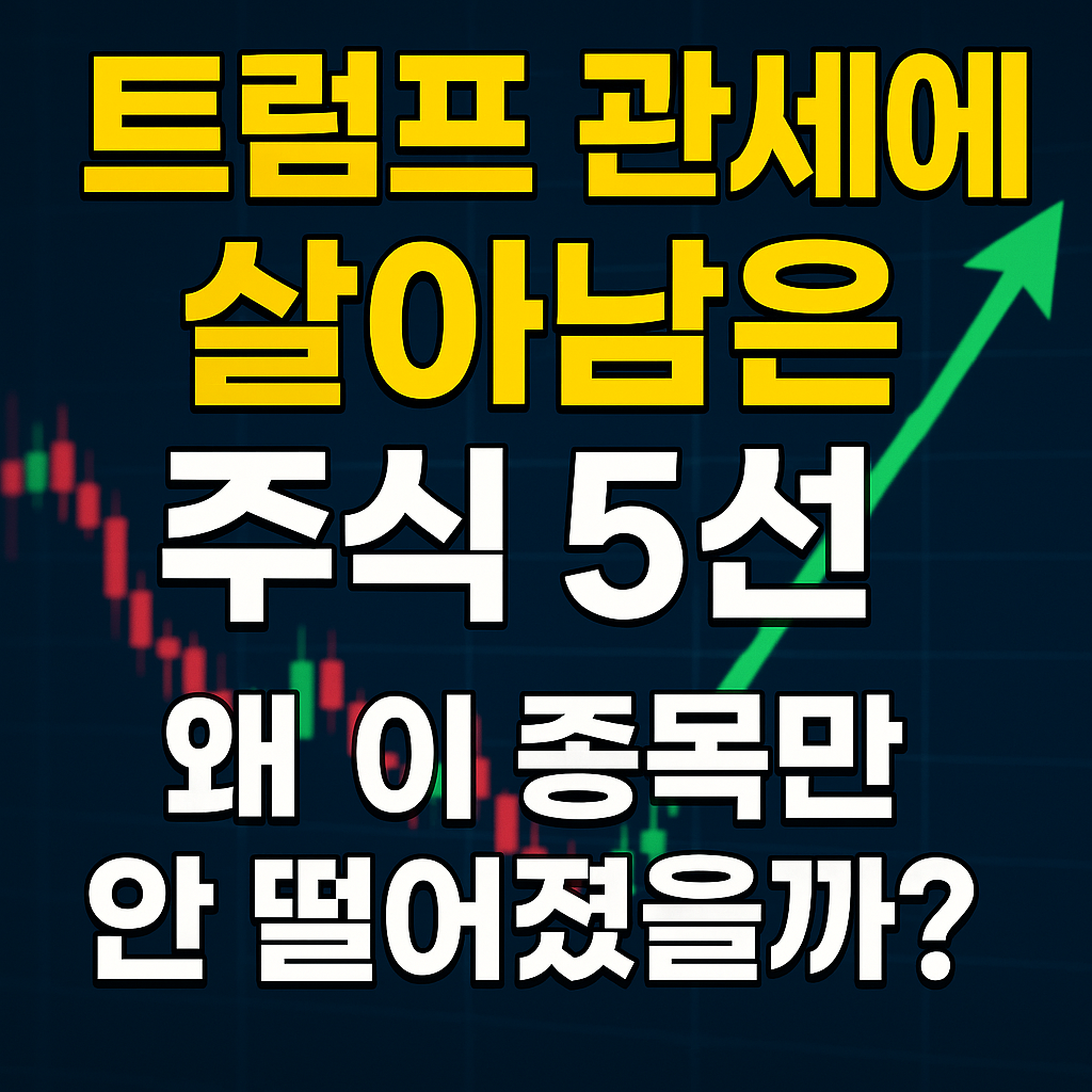 트럼프 관세 속에서 주가를 방어한 미국 주식 5개를 소개하는 한국어 썸네일 이미지