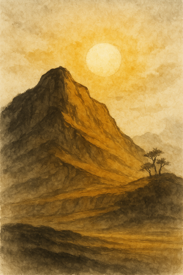 정해월의 작은 불과 무자월의 차가운 물상을 대비시키고, 병오년의 뜨거운 태양 에너지를 은은하게 담아낸 수채화 스타일 명리 일러스트. 2025년 11월·12월 운세 흐름을 이미지로 표현한 그림.