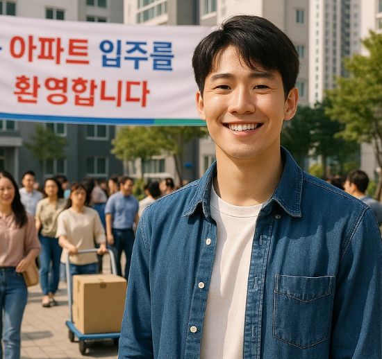 아파트입주를 기대하고 있는 청년모습