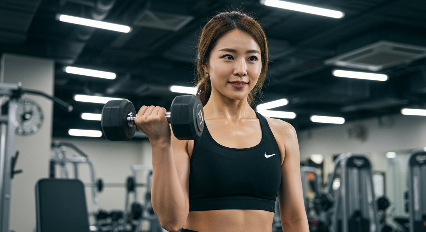 건강한 근육의 중요성을 보여주는 활기찬 한국인.
