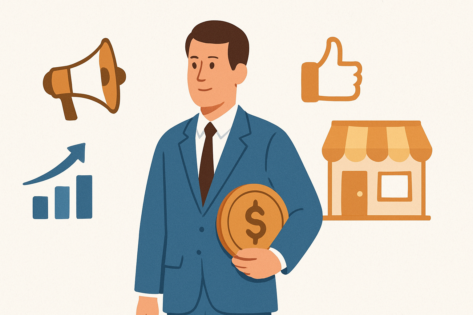 모든 마케터는 사업가다를 상징하는 사업가 일러스트