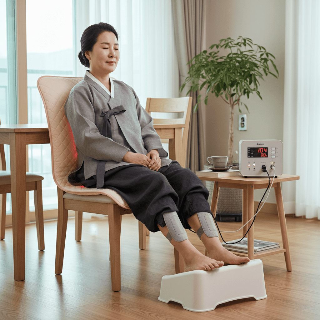 혈액순환에 도움주는 전위발생기 치료를 받는 여성