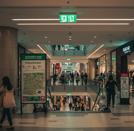 쇼핑몰 비상구가 표시된 정경