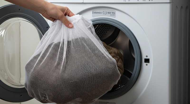패딩을 세탁망에 넣어 옷감 손상을 방지합니다.