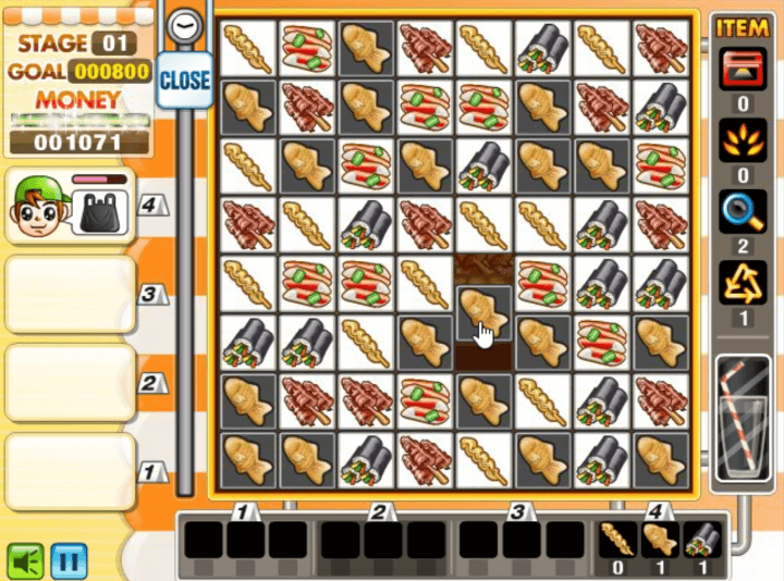 붕어빵-블록을-연결시켜-점수를-획득하는-화면